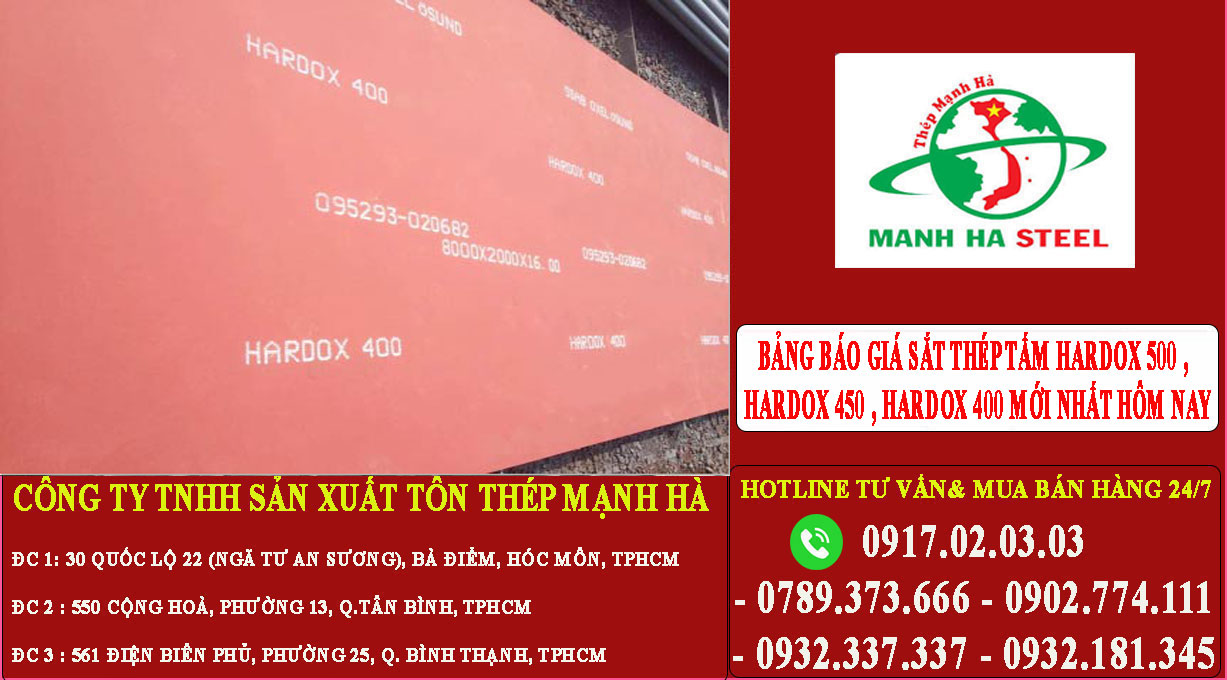 Bảng Báo giá sắt thép tấm hardox 500 , hardox 450 , hardox 400