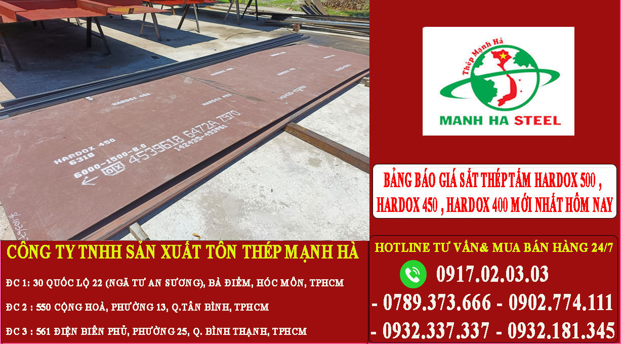 Bảng Báo giá sắt thép tấm hardox 500 , hardox 450 , hardox 400
