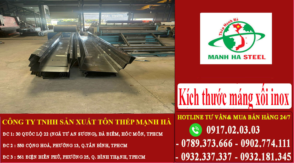 Kích thước máng xối inox