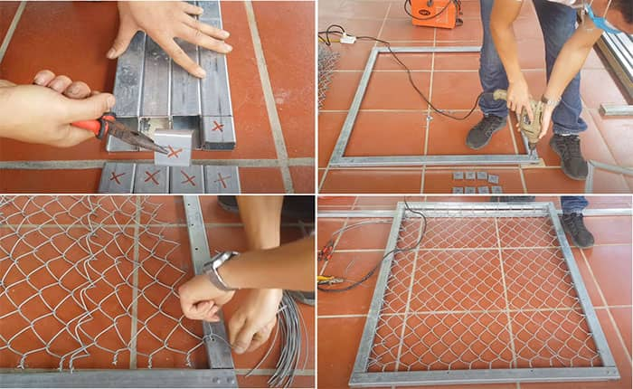 Buộc lưới vào các trụ cố định sẵn
